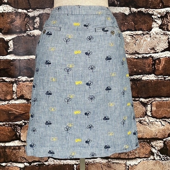 White Stuff Skirt Blue White Stripes Floral Embroidered Size 8 - Picture 7 of 12